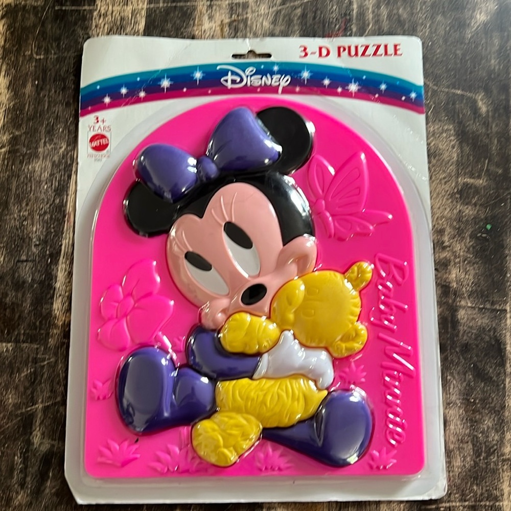 Vintage Disney Baby MINNIE MOUSE 3D ARCO Plastic Puzzle Pink New in package